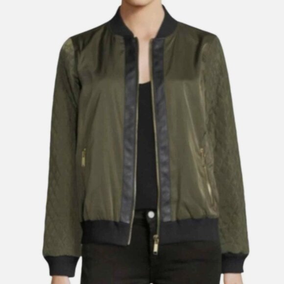 MICHAEL Michael Kors Olive Green Quilted Bomber Jacket Size XL Trending Color - Picture 1 of 10